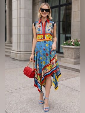 Alice + Olivia Farrah Mixed Floral Collared Dress - Size 2
